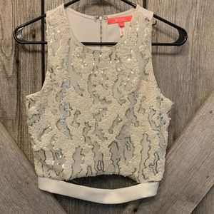 White cutout sequin top